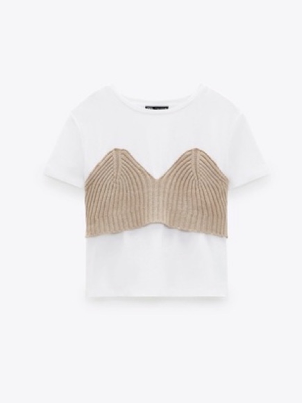 ZARA White Tee with Beige Knit Bustier, Size L